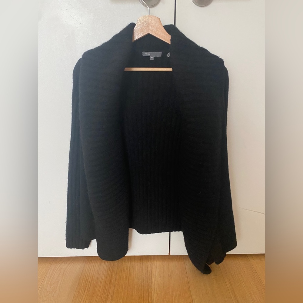 Vince Black Ribbed Wool Open Cardigan Size XS